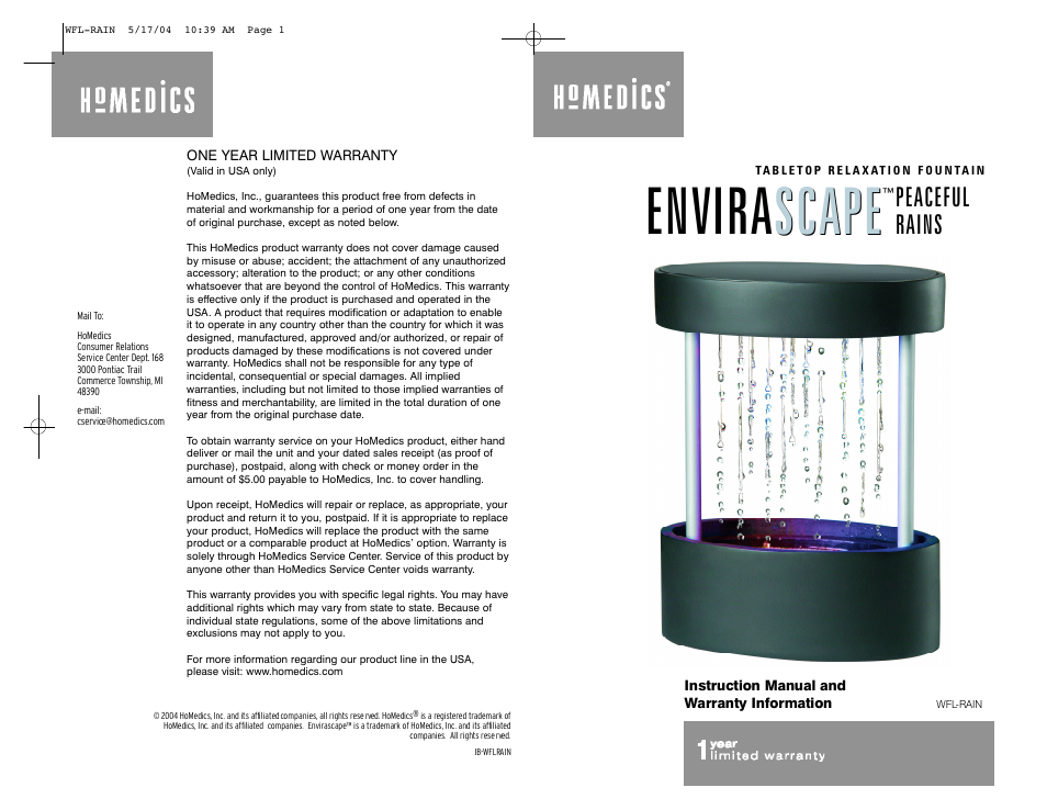 HoMedics Indoor Fountain User Manual | 4 pages