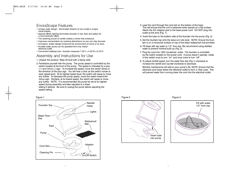 Assembly and instructions for use | HoMedics Indoor Fountain User Manual | Page 3 / 4