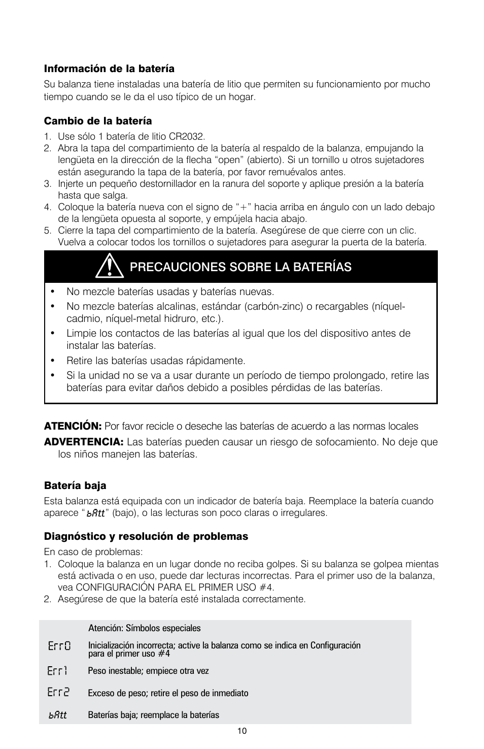 Precauciones sobre la baterías | HoMedics DIGITAL SCALE IB-SC475 User Manual | Page 11 / 12