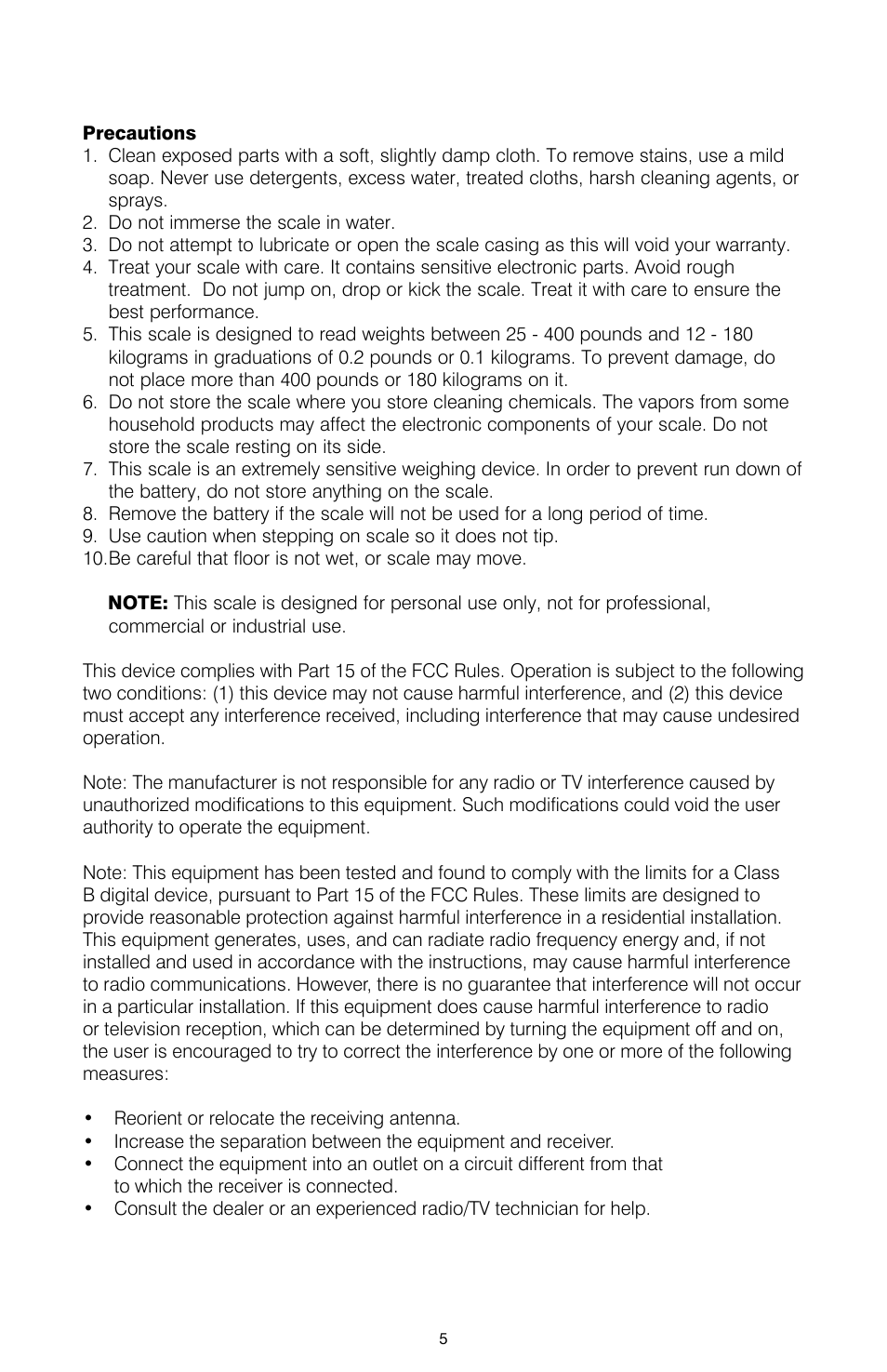 HoMedics DIGITAL SCALE IB-SC475 User Manual | Page 6 / 12
