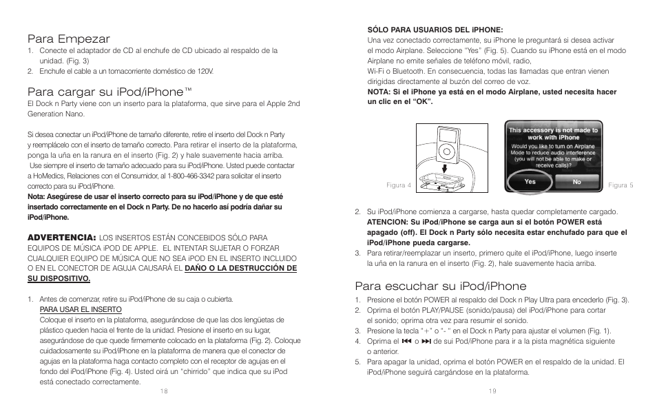 Para escuchar su ipod/iphone, Para empezar, Para cargar su ipod/iphone | HoMedics DocknParty DP-300 User Manual | Page 10 / 12