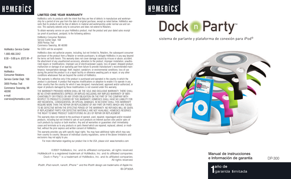 HoMedics DocknParty DP-300 User Manual | Page 7 / 12