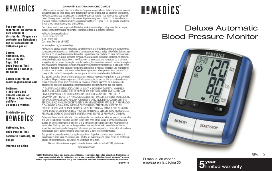 HoMedics BPA-110 User Manual | 30 pages