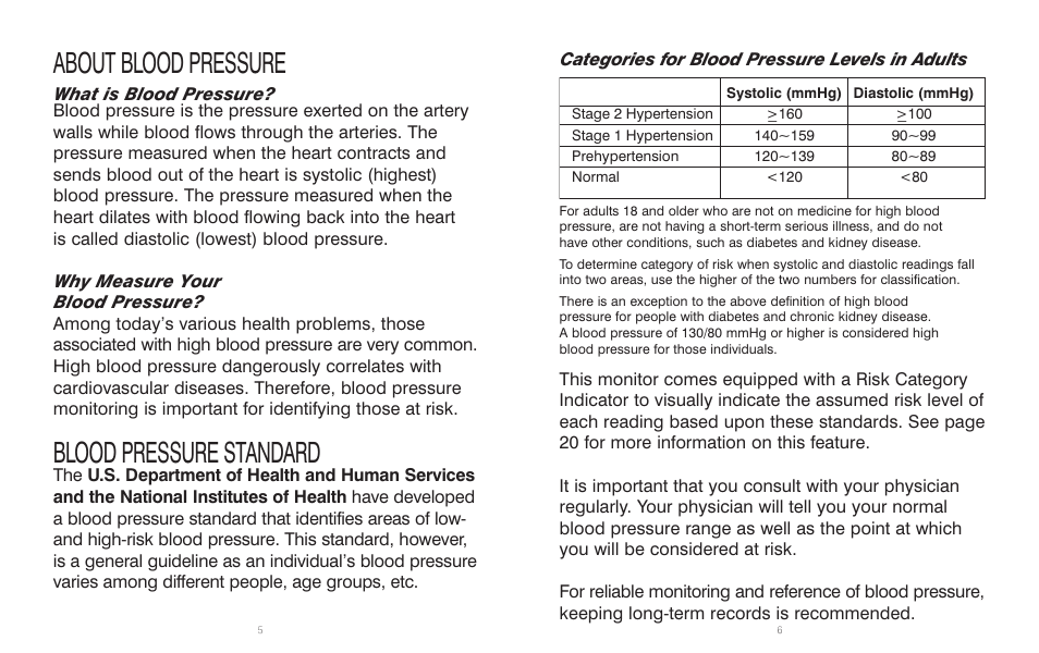 About blood pressure, Blood pressure standard | HoMedics BPA-110 User Manual | Page 4 / 30