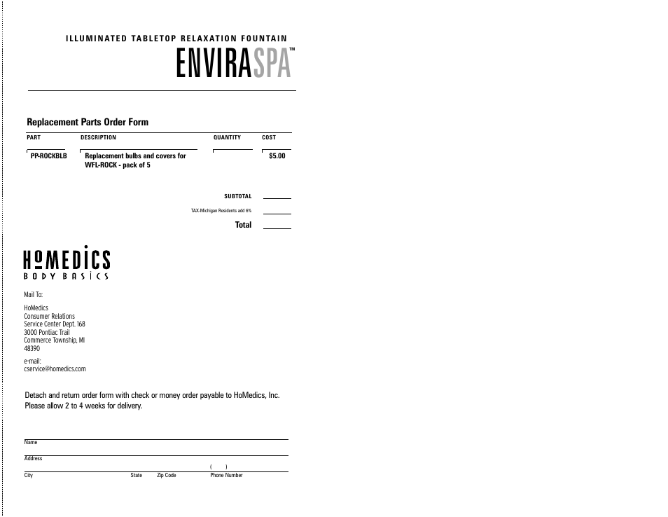 Envira spa | HoMedics WFL-ROCK User Manual | Page 5 / 5