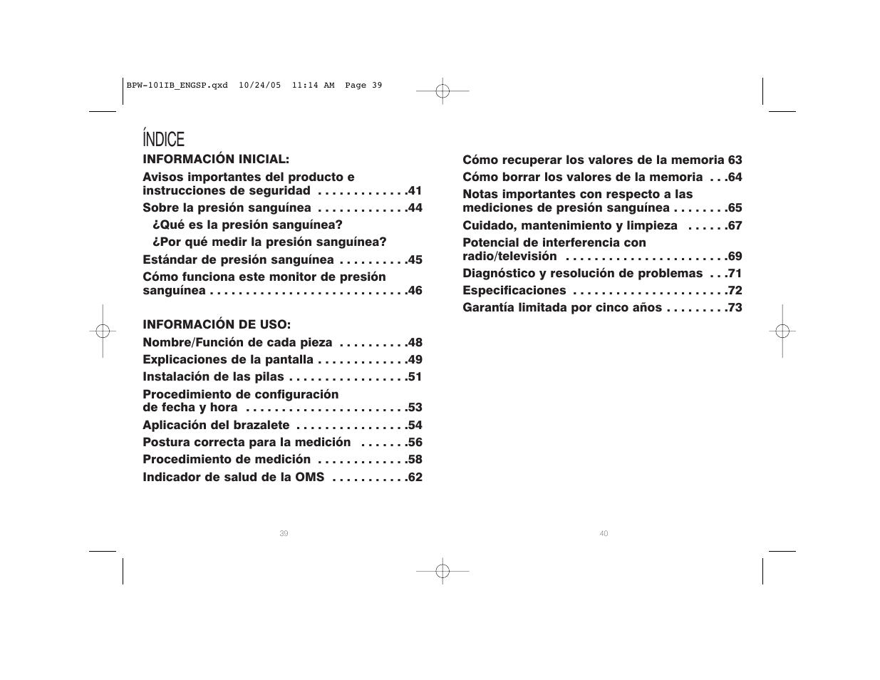Índice | HoMedics BPW-101 User Manual | Page 21 / 38