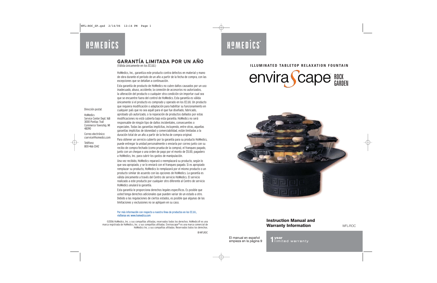 HoMedics ENVIRASCAPE WFL-ROC User Manual | 8 pages