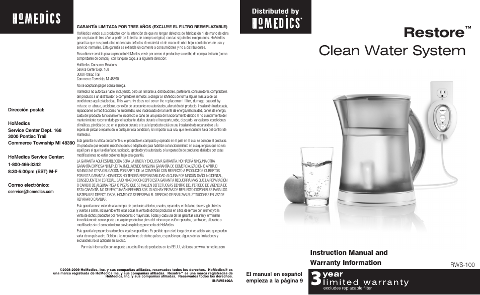 HoMedics Restore RWS-1FL User Manual | 16 pages