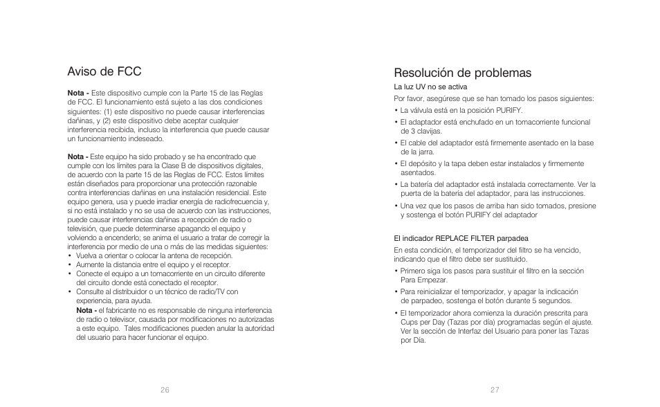 Aviso de fcc, Resolución de problemas | HoMedics Restore RWS-1FL User Manual | Page 14 / 16