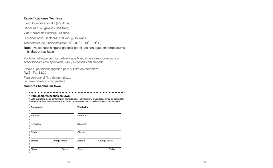 HoMedics Restore RWS-1FL User Manual | Page 16 / 16