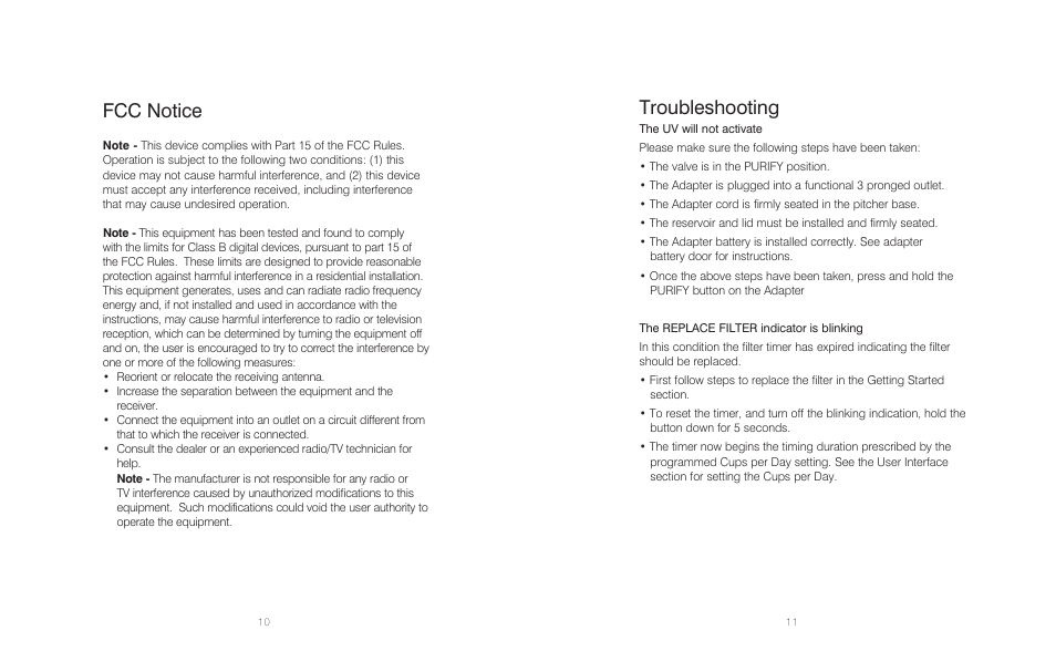 Fcc notice, Troubleshooting | HoMedics Restore RWS-1FL User Manual | Page 6 / 16