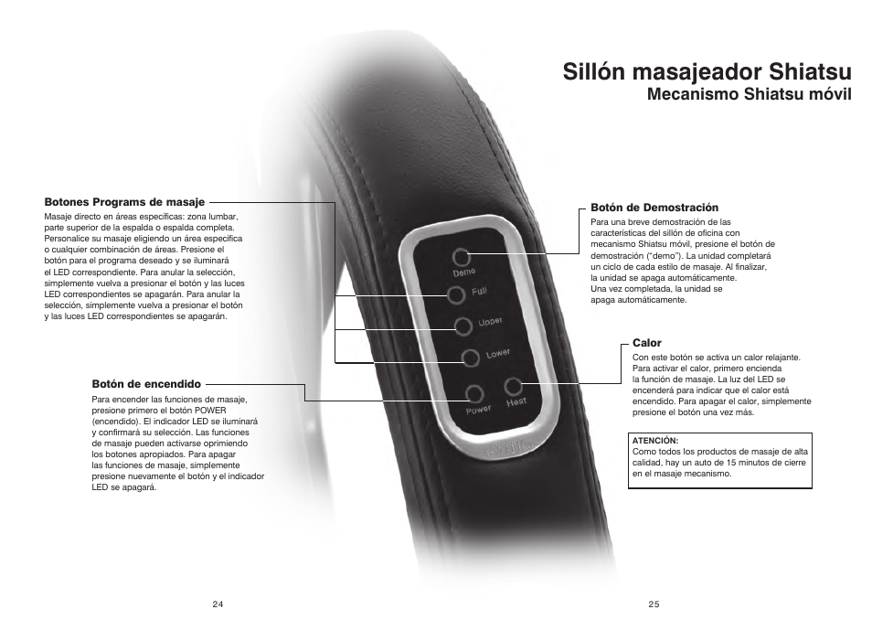 Sillón masajeador shiatsu, Mecanismo shiatsu móvil | HoMedics OCTS-200 User Manual | Page 14 / 17