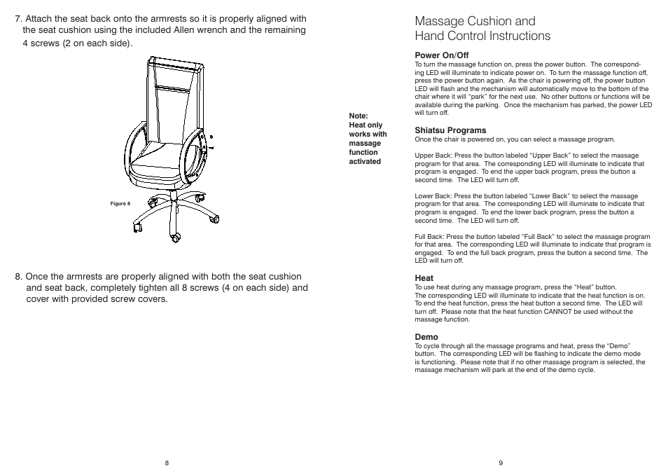 Massage cushion and hand control instructions | HoMedics OCTS-200 User Manual | Page 5 / 17