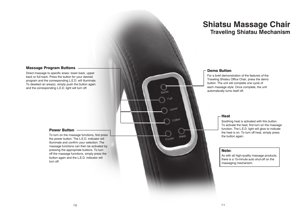 Shiatsu massage chair, Traveling shiatsu mechanism | HoMedics OCTS-200 User Manual | Page 6 / 17