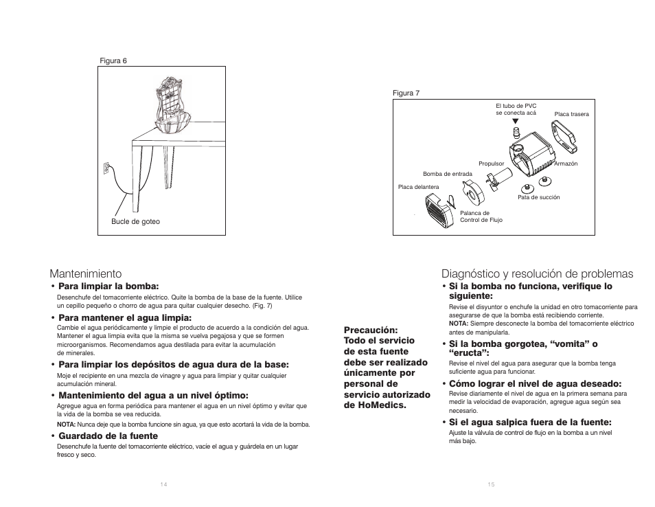 Diagnóstico y resolución de problemas, Mantenimiento | HoMedics EnviraScape Tabletop Relaxation Fountain WFL-FLOR User Manual | Page 8 / 8