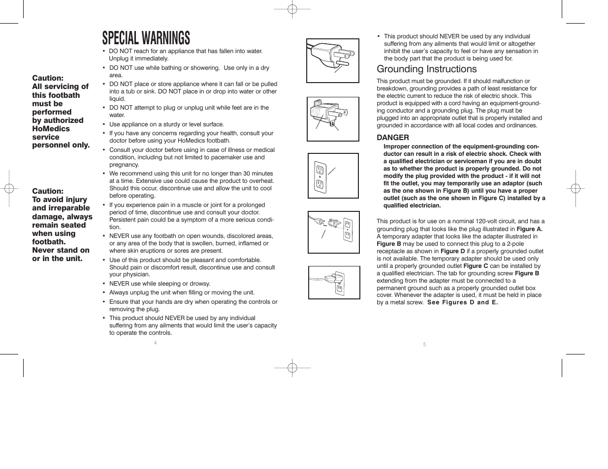 Special warnings, Grounding instructions | HoMedics JS-200P User Manual | Page 3 / 8