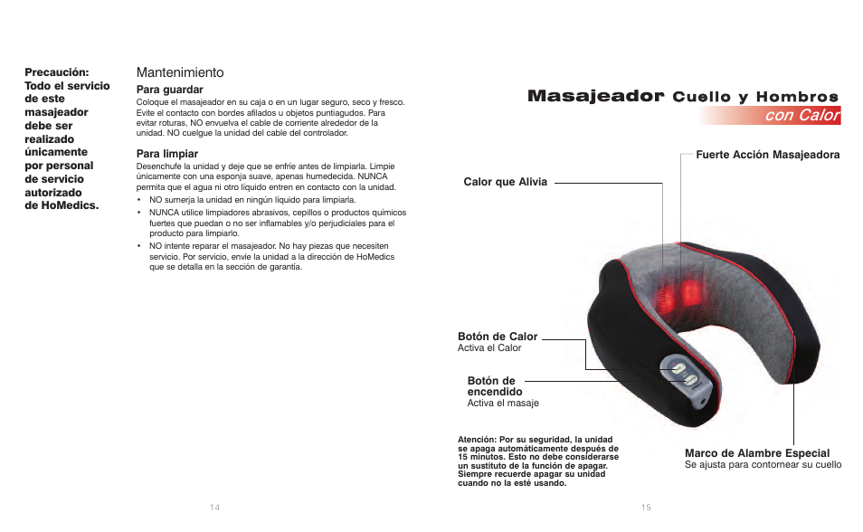 Masajeador, Con calor | HoMedics Neck & Shoulder Massager NMSQ-200-1 User Manual | Page 8 / 8