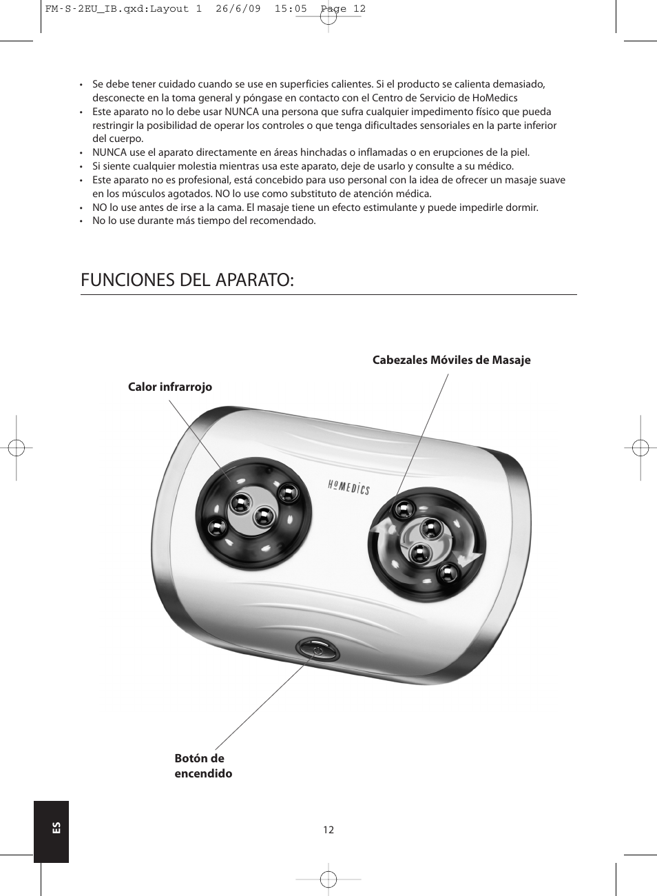 Funciones del aparato | HoMedics SHIATSU FOOT MASSAGER FM-S-2EU User Manual | Page 12 / 32