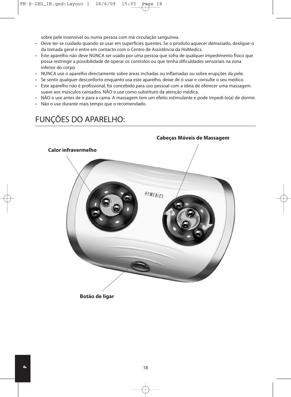 Funções do aparelho | HoMedics SHIATSU FOOT MASSAGER FM-S-2EU User Manual | Page 18 / 32