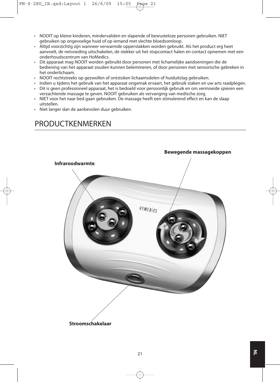 Productkenmerken | HoMedics SHIATSU FOOT MASSAGER FM-S-2EU User Manual | Page 21 / 32