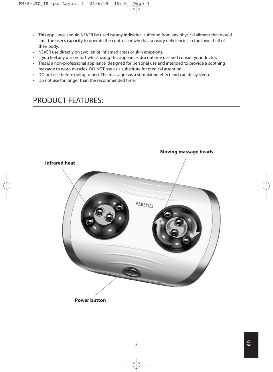 Product features | HoMedics SHIATSU FOOT MASSAGER FM-S-2EU User Manual | Page 3 / 32