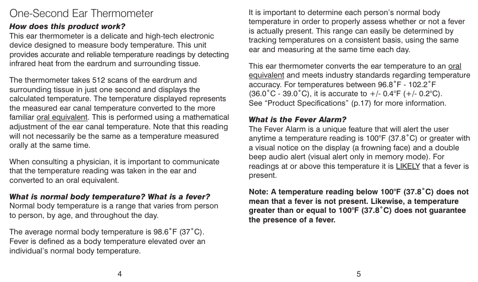 One-second ear thermometer | HoMedics TE-100 User Manual | Page 3 / 18