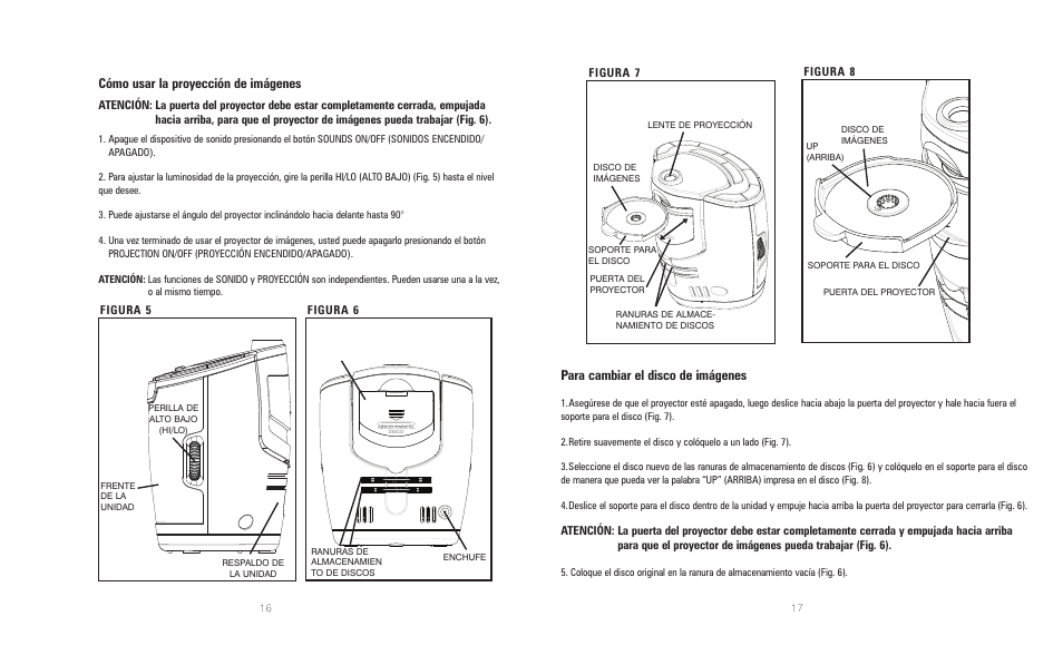 Para cambiar el disco de imágenes, Cómo usar la proyección de imágenes | HoMedics SoundSpa Lullaby with Picture Projection SS-3000 User Manual | Page 9 / 10