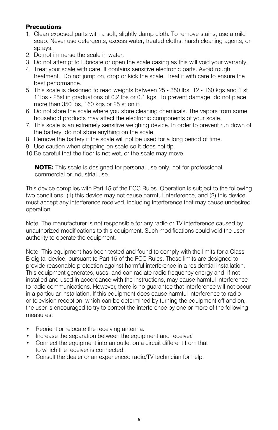 HoMedics Digital Scale SC-322 User Manual | Page 6 / 12