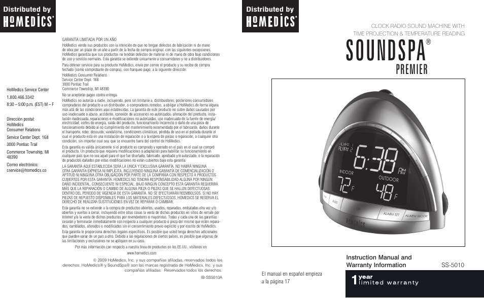 HoMedics SOUNDSPA PREMIER SS-5010 User Manual | 14 pages