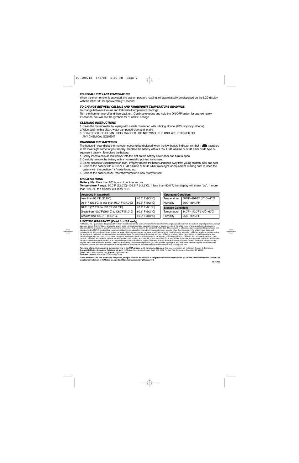 HoMedics TU-100 User Manual | Page 2 / 4