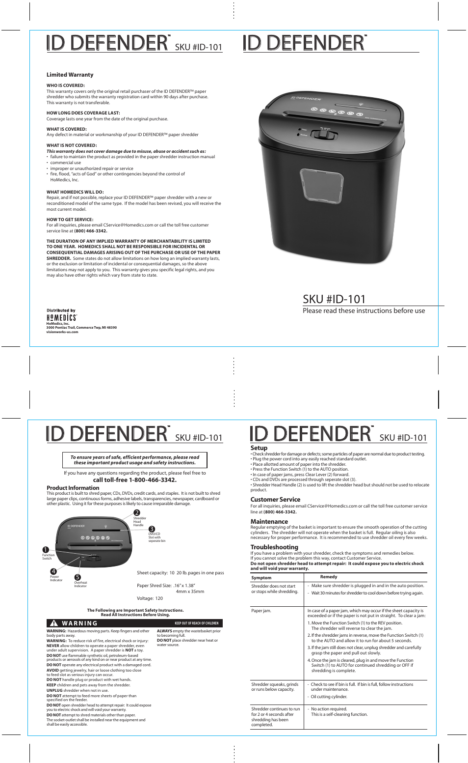 HoMedics ID DEFENDER ID-101 User Manual | 1 page