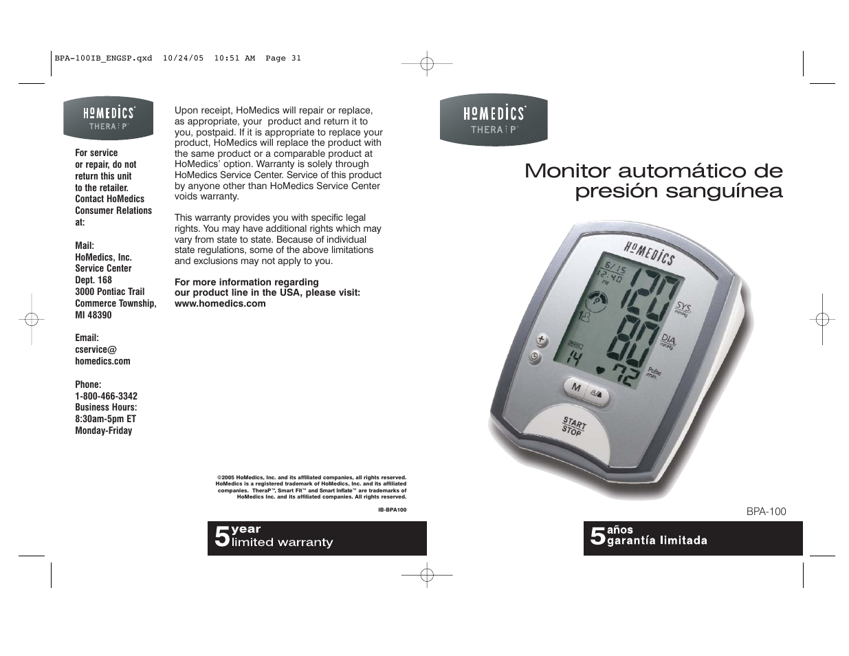 Monitor automático de presión sanguínea | HoMedics BPA-100 User Manual | Page 17 / 32