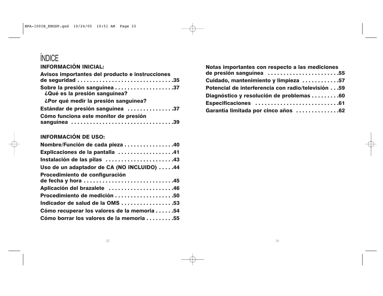 Índice | HoMedics BPA-100 User Manual | Page 18 / 32