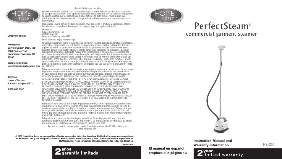 HoMedics PerfectSteam PS-250 User Manual | 12 pages