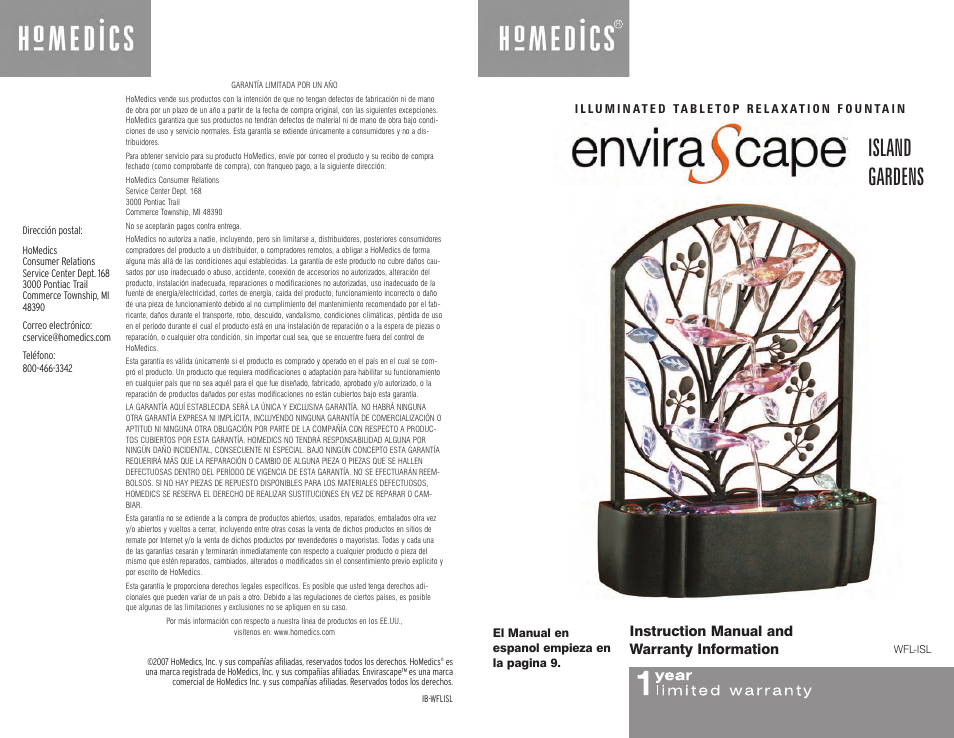 HoMedics EnviraScape WFL-ISL User Manual | 8 pages