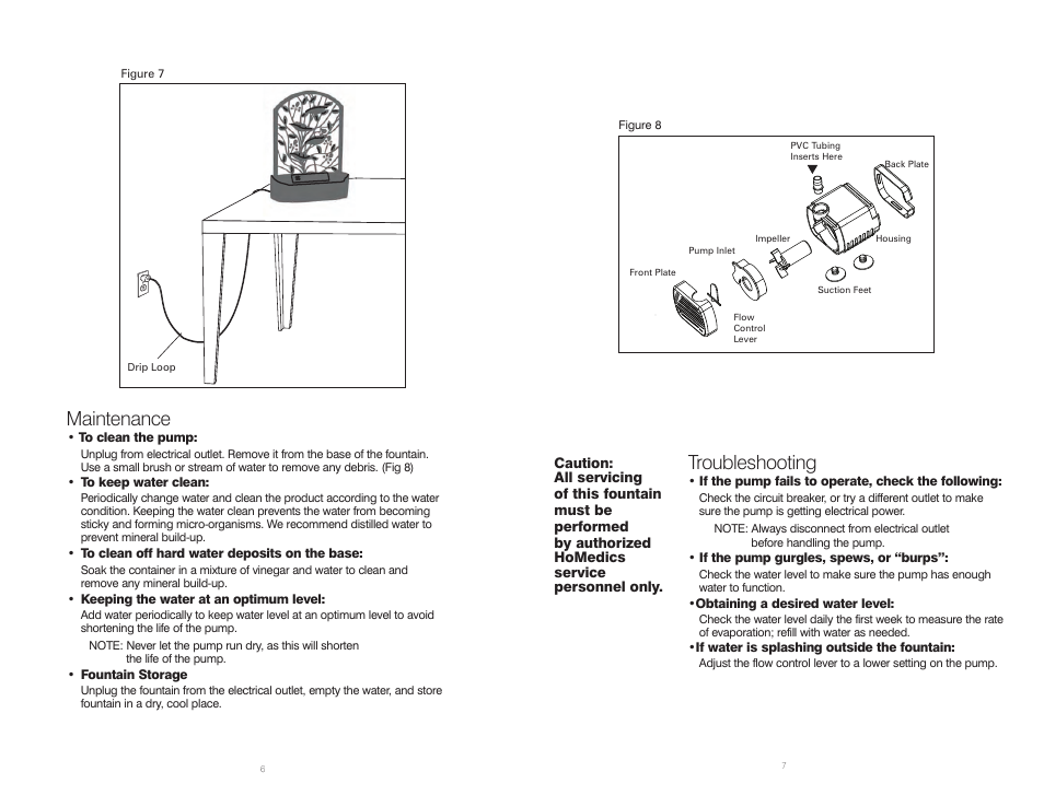 Troubleshooting, Maintenance | HoMedics EnviraScape WFL-ISL User Manual | Page 4 / 8