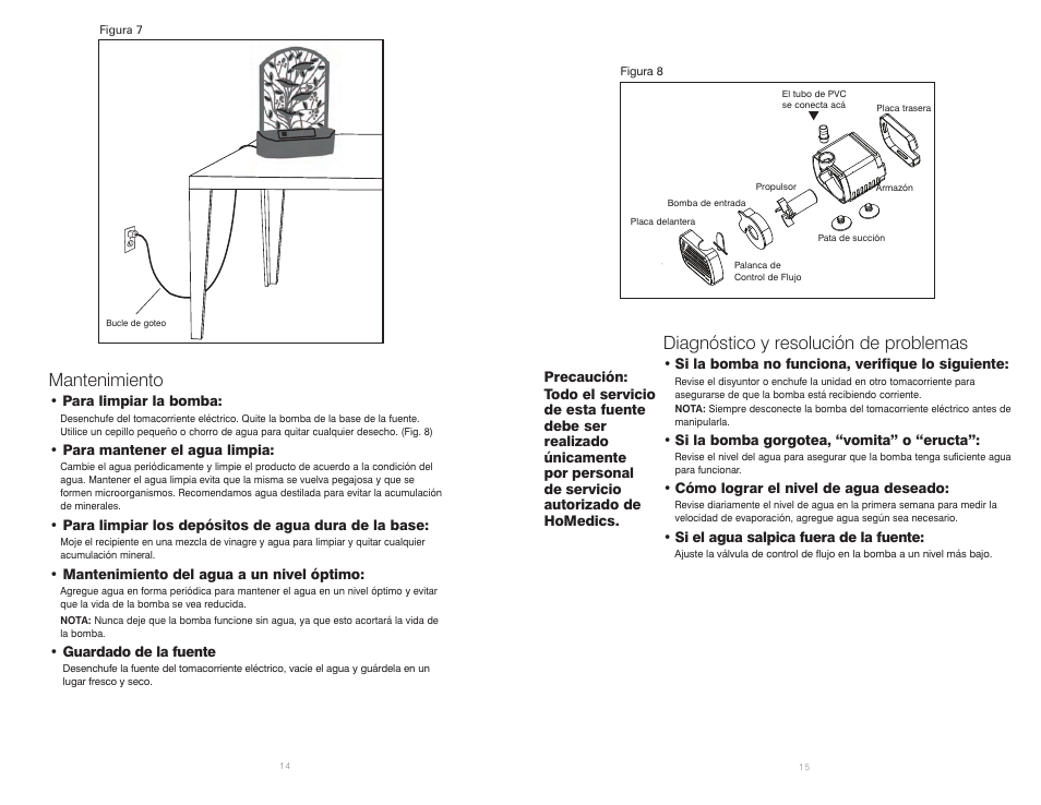 Diagnóstico y resolución de problemas, Mantenimiento | HoMedics EnviraScape WFL-ISL User Manual | Page 8 / 8