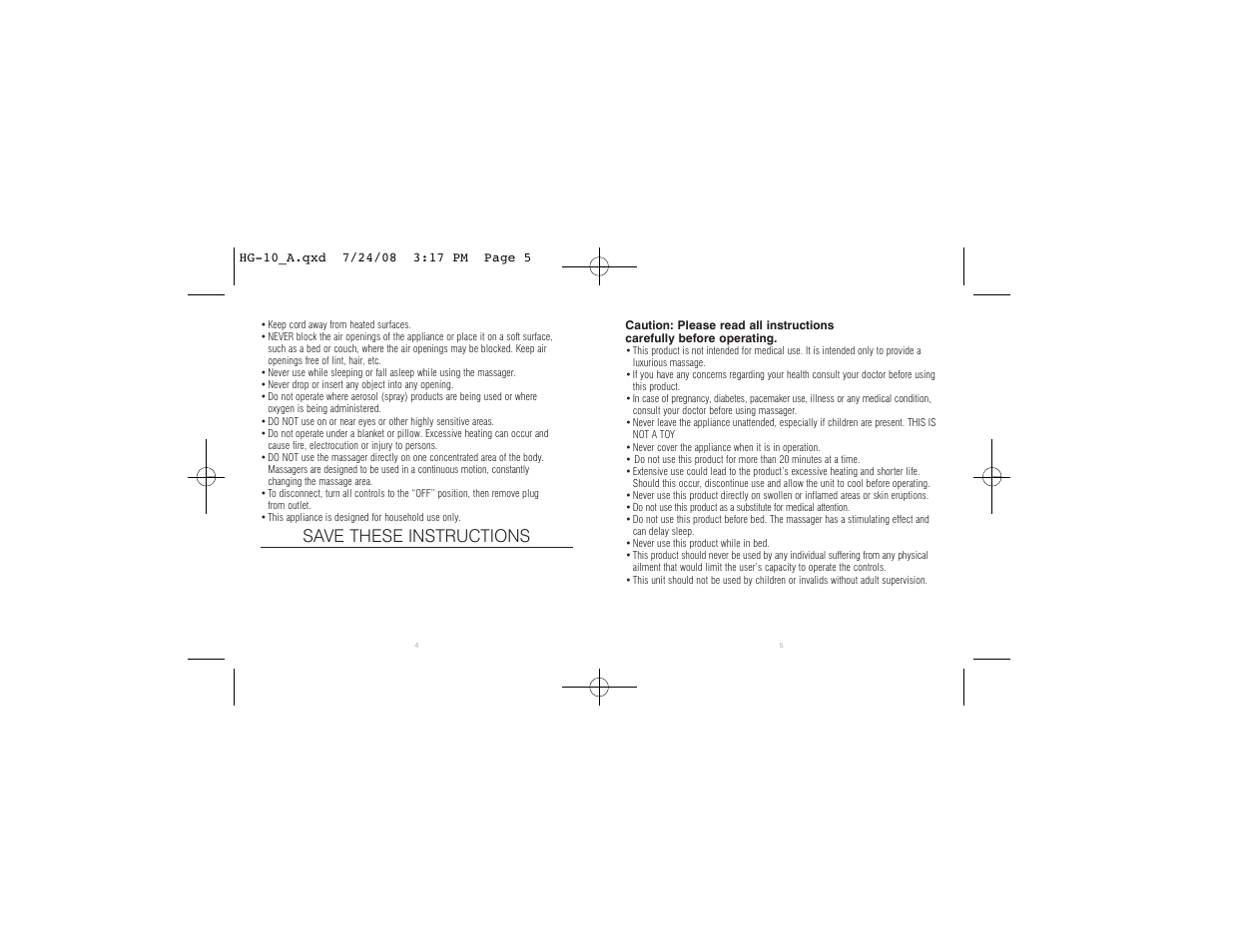Save these instructions | HoMedics Rechargeable Massager HG-10 User Manual | Page 3 / 8