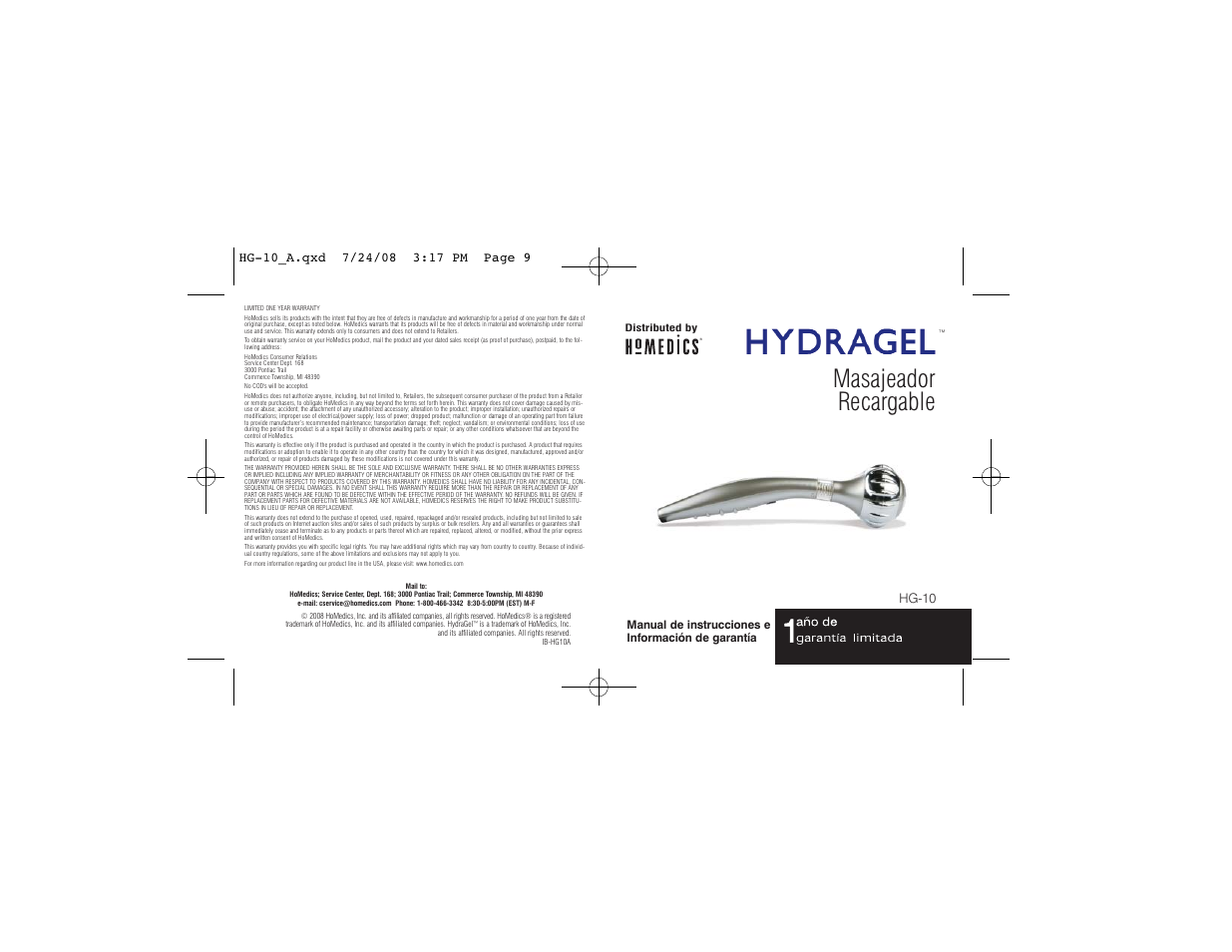 Masajeador recargable | HoMedics Rechargeable Massager HG-10 User Manual | Page 5 / 8