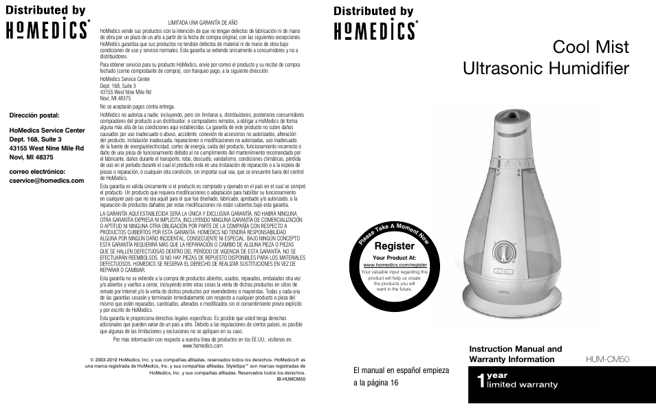 HoMedics HUM-CM50 User Manual | 14 pages