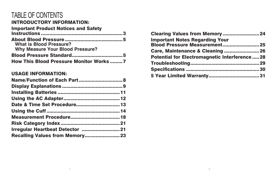 HoMedics Automatic Blood Pressure Monitor BPA-201 User Manual | Page 2 / 33