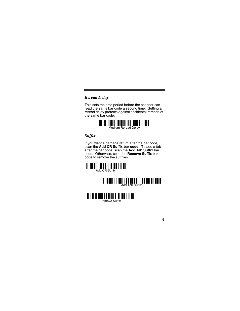 Reread delay, Suffix | HandHeld Entertainment 4800p User Manual | Page 7 / 20