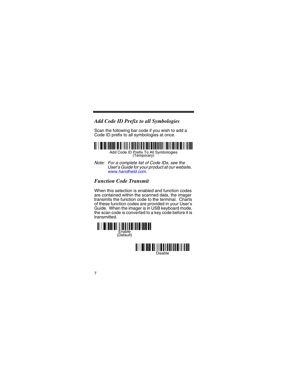 Add code id prefix to all symbologies, Function code transmit | HandHeld Entertainment 4800p User Manual | Page 8 / 20