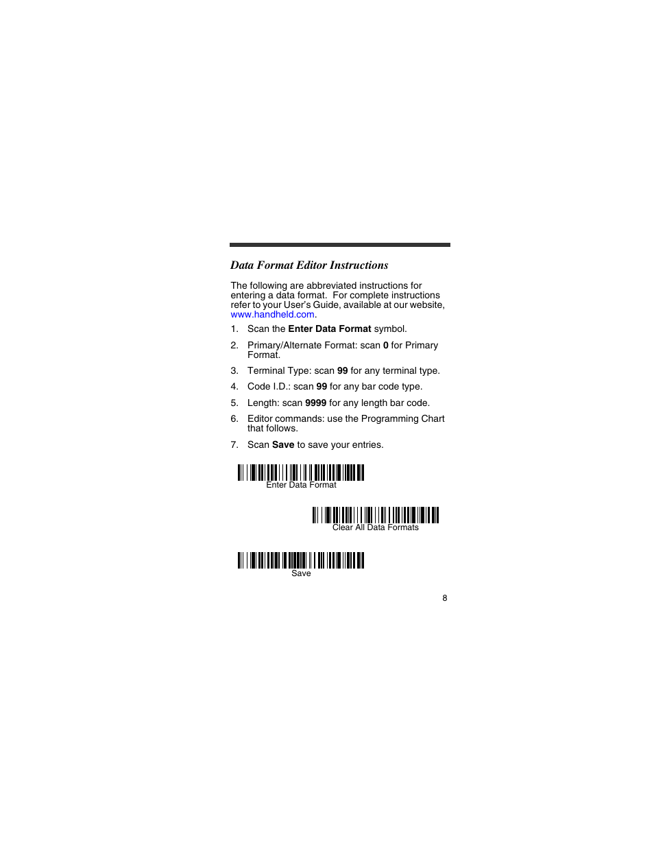 Data format editor instructions | HandHeld Entertainment 4800p User Manual | Page 9 / 20