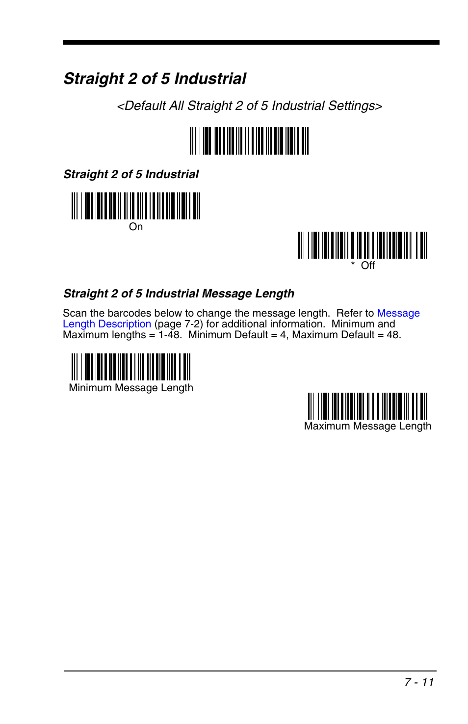 Straight 2 of 5 industrial -11, Straight 2 of 5 industrial, Default all straight 2 of 5 industrial settings | HandHeld Entertainment 4600r User Manual | Page 105 / 244