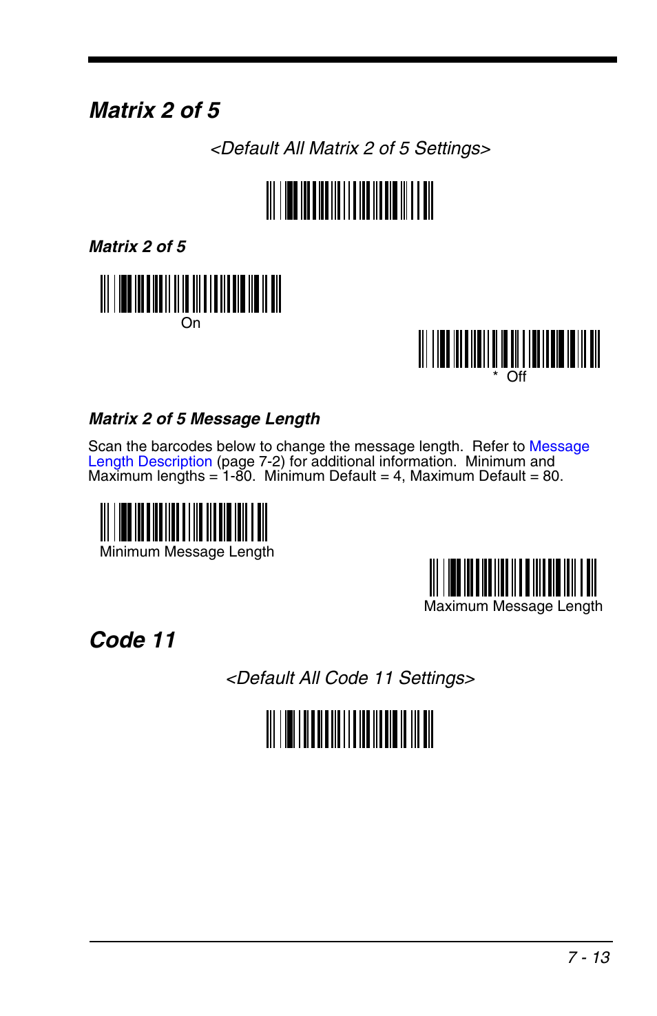 Matrix 2 of 5 -13 code 11 -13, Matrix 2 of 5, Code 11 | HandHeld Entertainment 4600r User Manual | Page 107 / 244