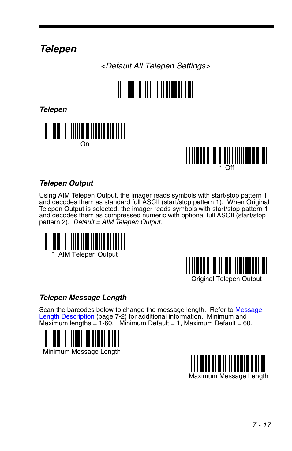 Telepen -17, Telepen, Default all telepen settings | HandHeld Entertainment 4600r User Manual | Page 111 / 244