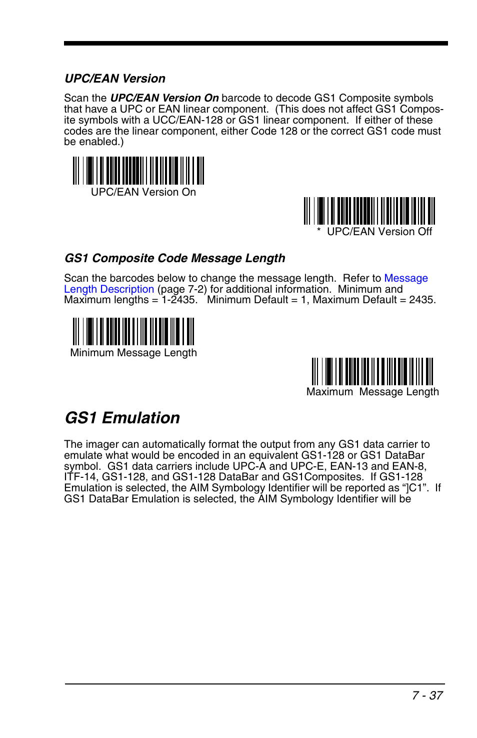 Upc/ean version, Upc/ean version -37, Gs1 emulation -37 | Gs1 emulation | HandHeld Entertainment 4600r User Manual | Page 131 / 244