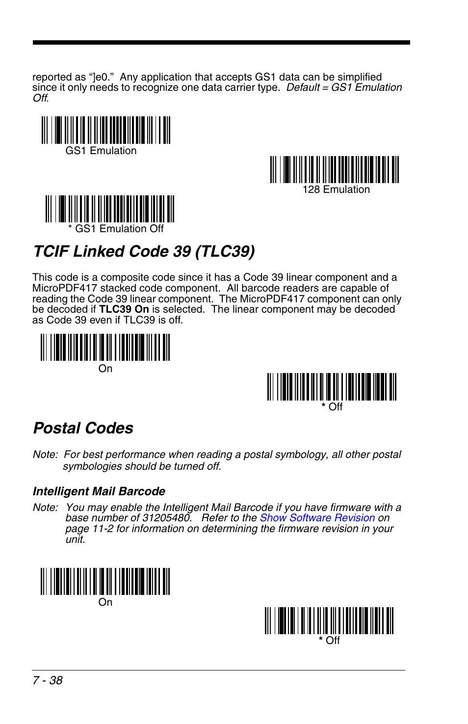 Intelligent mail barcode, Tcif linked code 39 (tlc39) -38, Postal codes -38 | Intelligent mail barcode -38, Tcif linked code 39 (tlc39), Postal codes | HandHeld Entertainment 4600r User Manual | Page 132 / 244