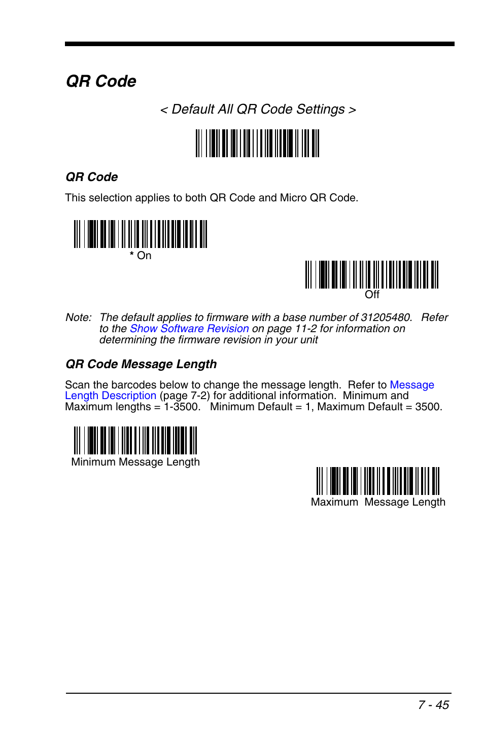 Qr code -45, Qr code, Default all qr code settings | HandHeld Entertainment 4600r User Manual | Page 139 / 244